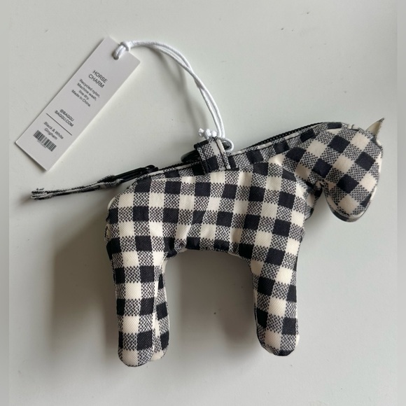 NEW Baggu Horse Charm Nylon Bag Keychain Pony Holder Gingham Plaid Black - Picture 4 of 6